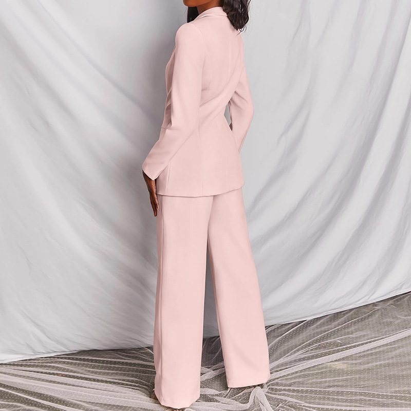 Spring Women's Fashion Chic Long Sleeve Blazer With Straight Pants Set