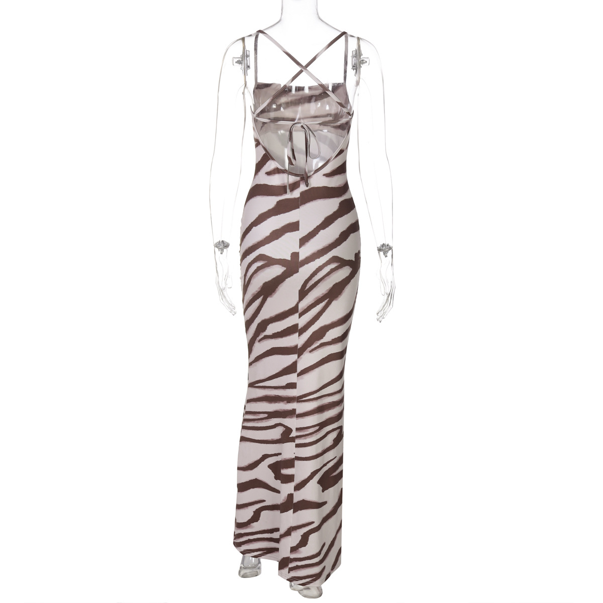 Women's Summer Fashion Print Sexy Low-Back Strap Maxi Dress