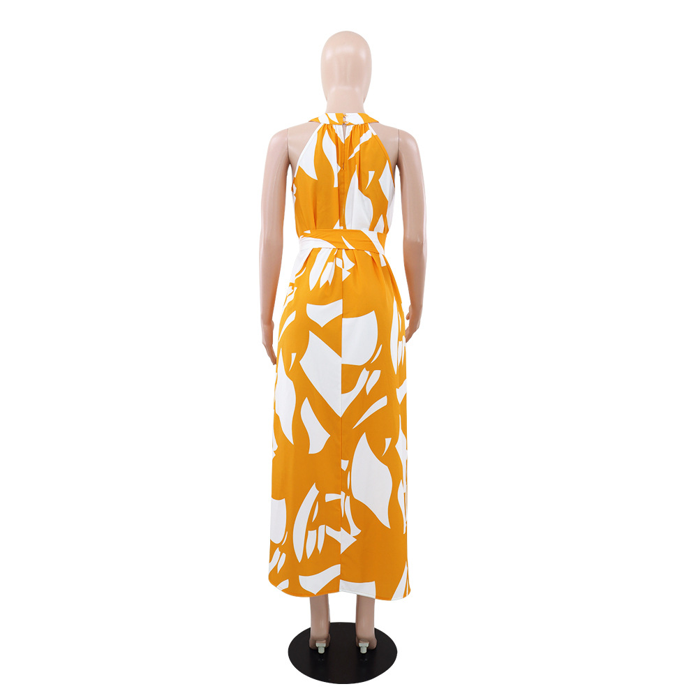 Women Print Halter Neck Summer Elegant Dress