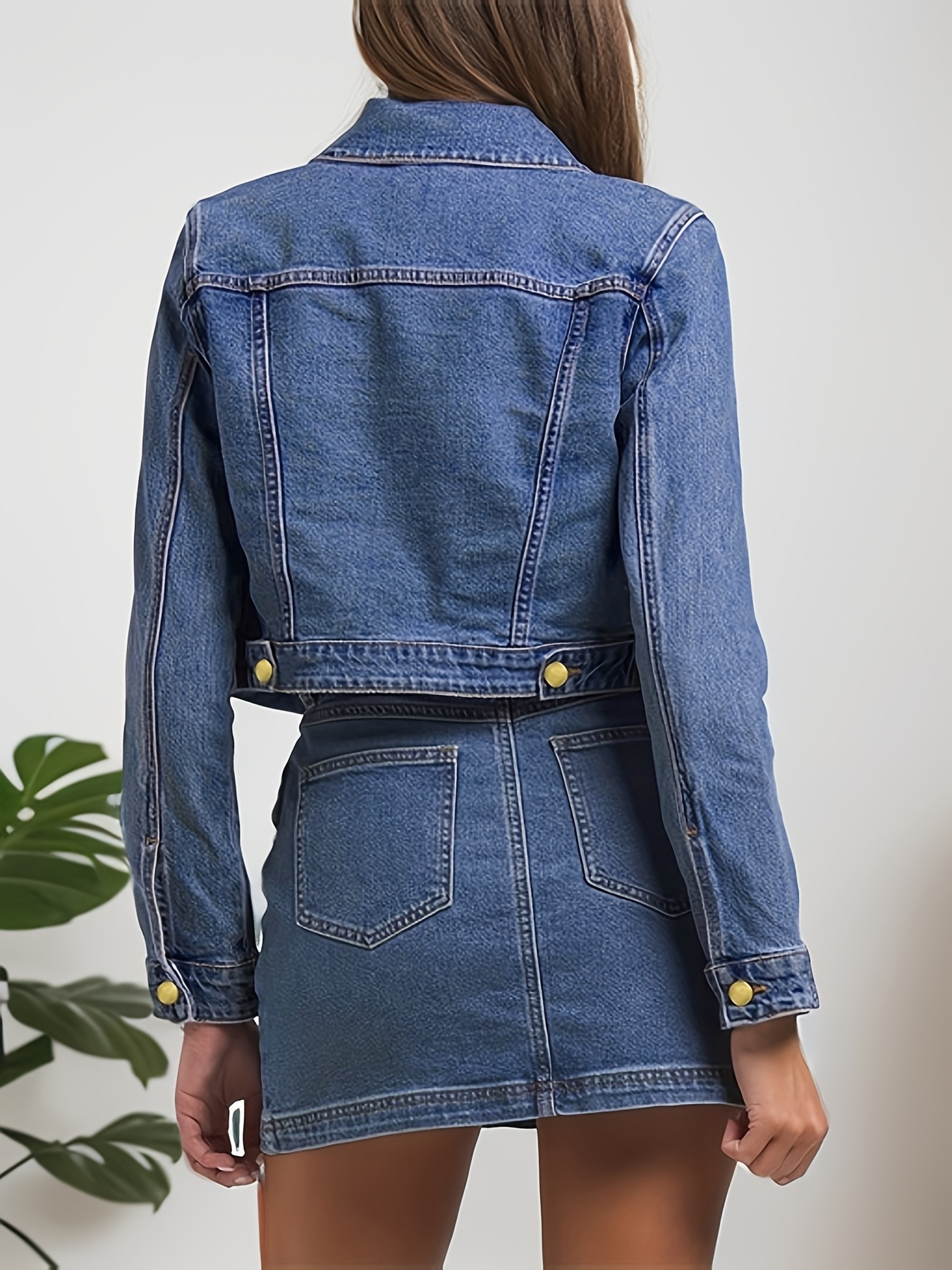 Women Turndown Collar Denim Jacket
