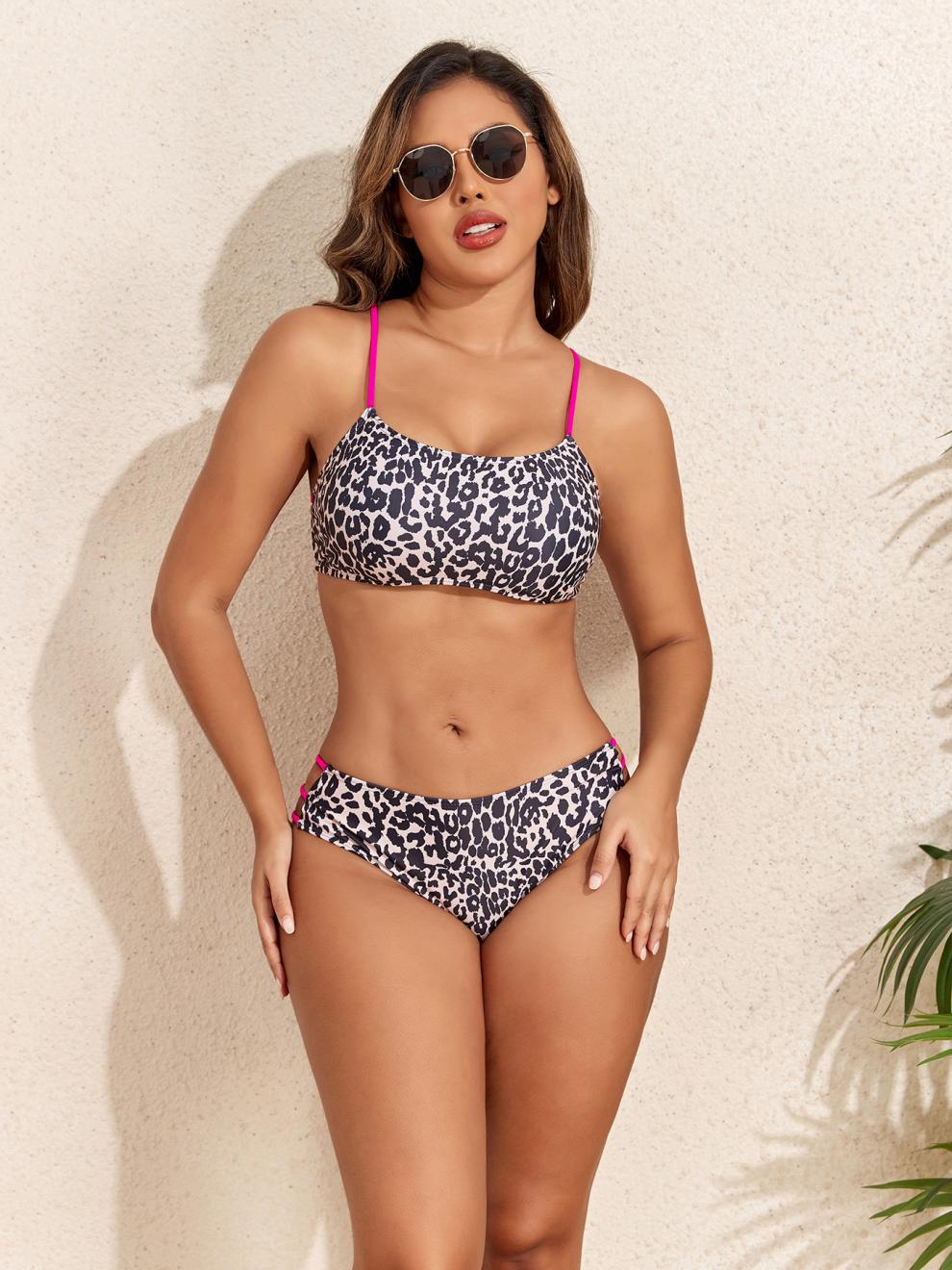 Sexy Leopard Print Two-Piece Bikini Swimsuit for Women