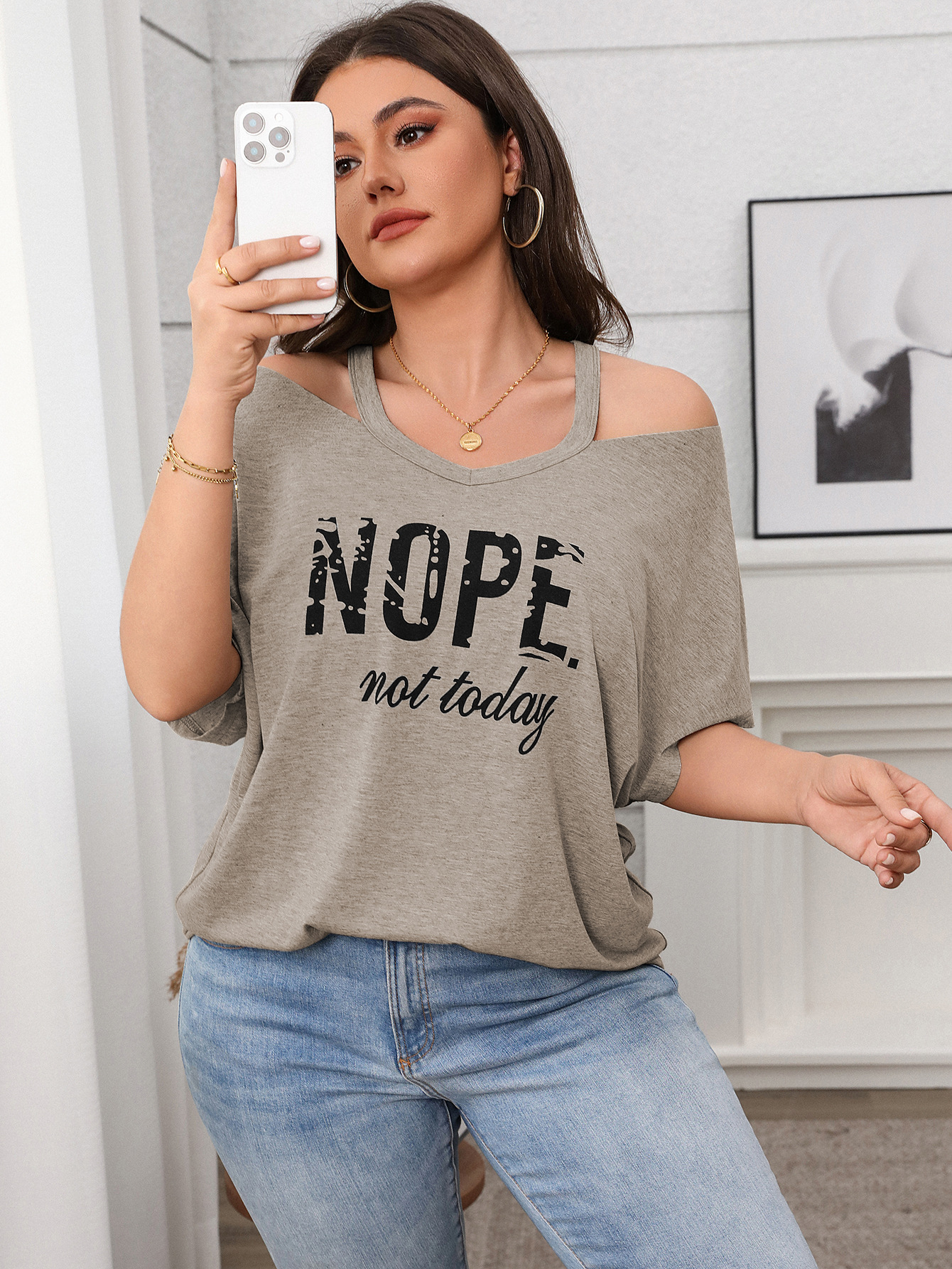 Spring Casual Plus Size Women's Short-Sleeve Off-Shoulder Top
