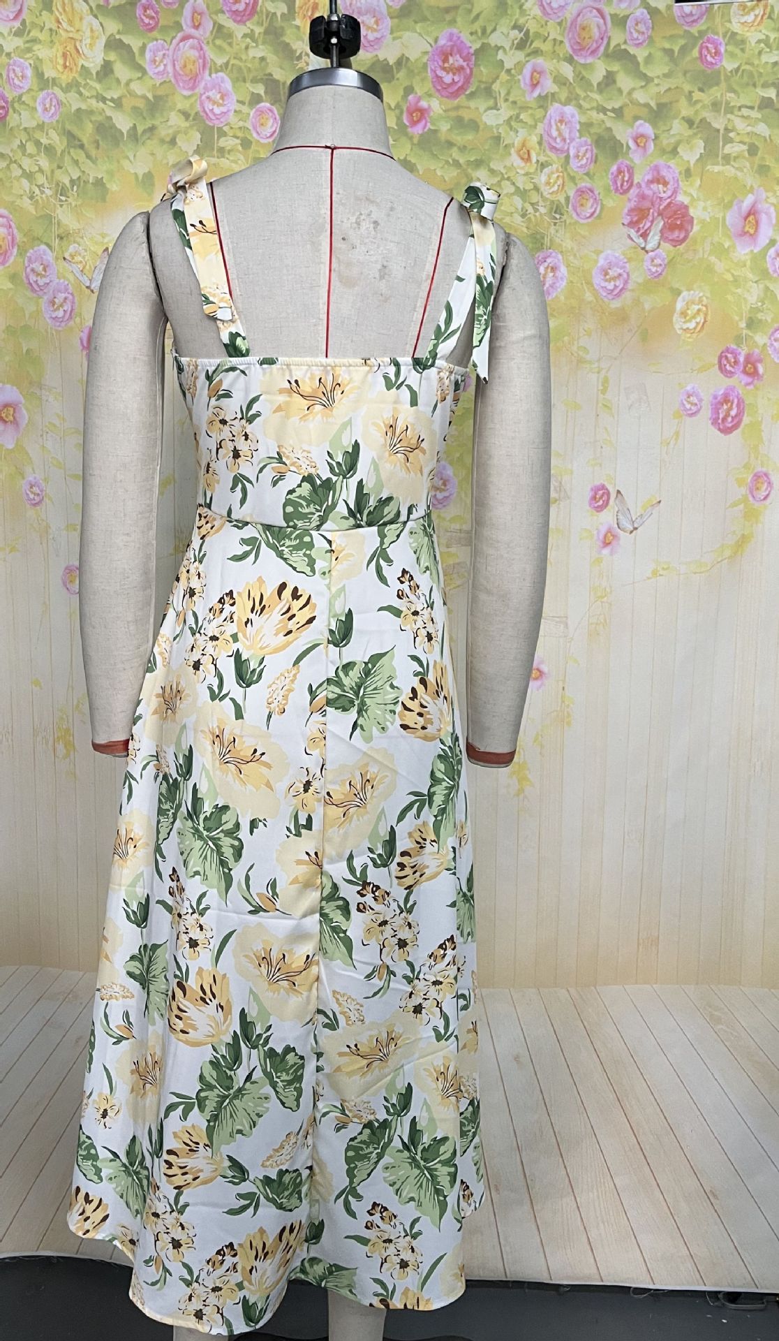 Women's Summer Floral Print Lace-Up Strap Holiday Dress
