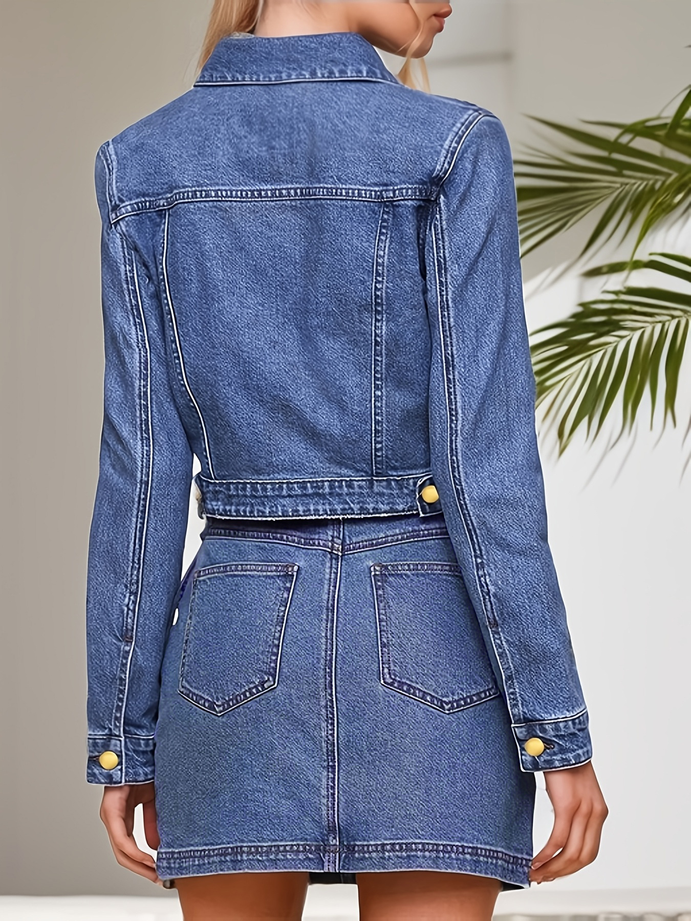 Women Turndown Collar Denim Jacket