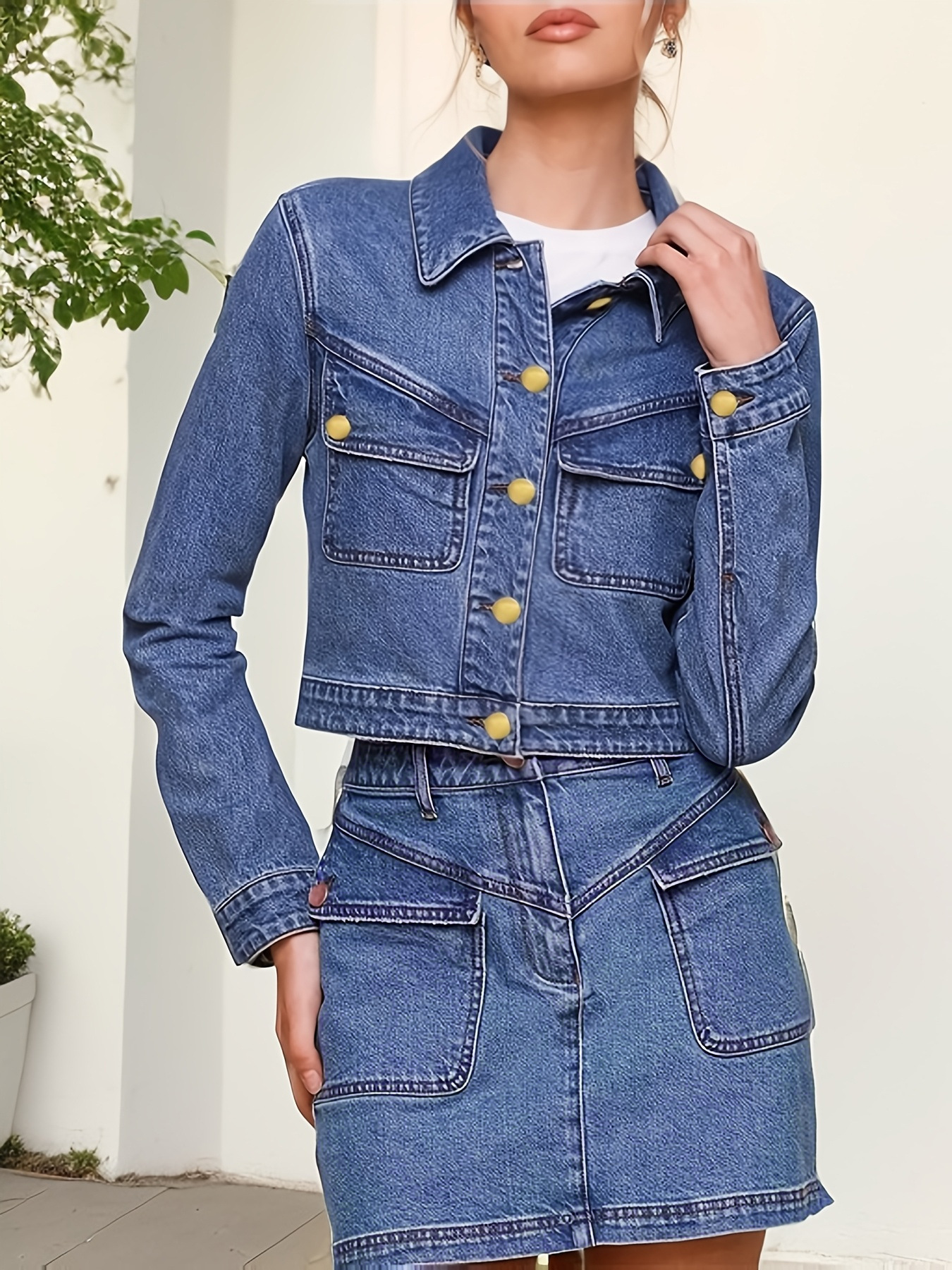 Women Turndown Collar Denim Jacket